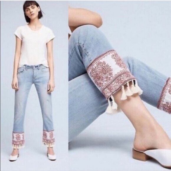 Anthropologie Pilcro and The Letterpress Hyphen Tassel Cropped Jeans Size 30 - Picture 7 of 7